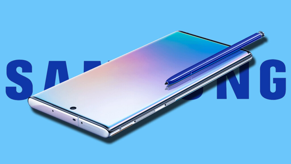 Auf diesem Bild ist das Samsung Note 7 mit dem S-Pen zu sehen. Im Hintergrund sieht man den Schriftzug Samsungs.