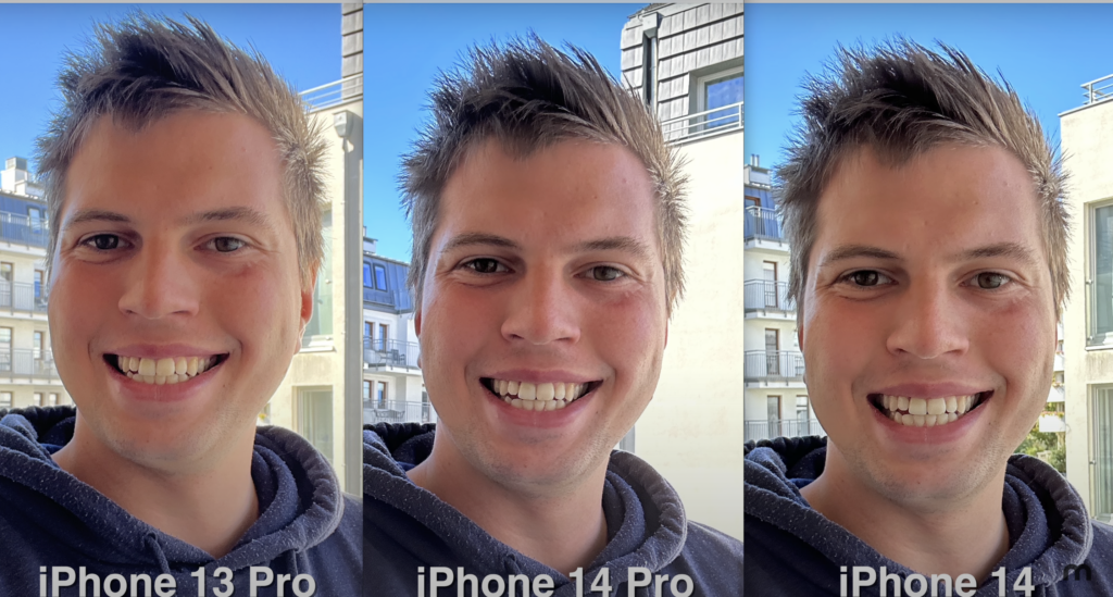 Frontkamera Vergleich iPhone 14, iPhone 13 Pro und iPhone 14 Pro