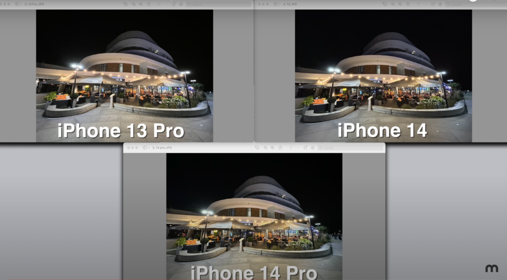 iPhone 14, iPhone 14 Pro und iPhone 13 Pro Ultra-Weitwinkel bei Nacht Vergleich