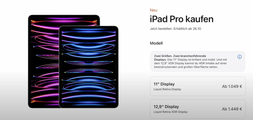 iPad Pro 2022 11 Zoll und 12,9 Zoll Preisvergleich